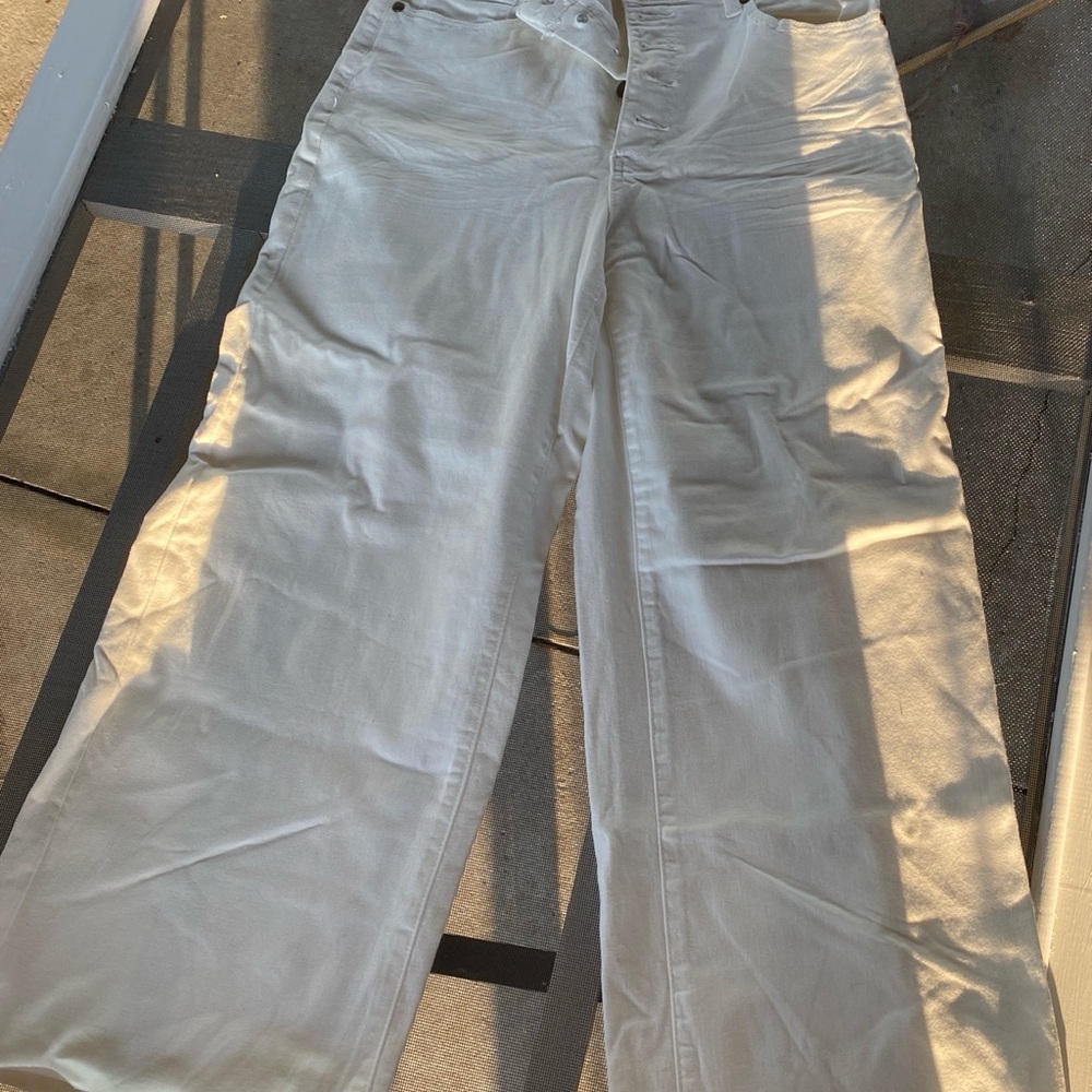 Free People Cream Wide Leg Jeans